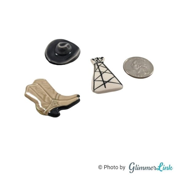Vintage Ceramic Western Cattleman Hat Oil Well & Cowboy Boots Button Covers - Picture 2 of 4